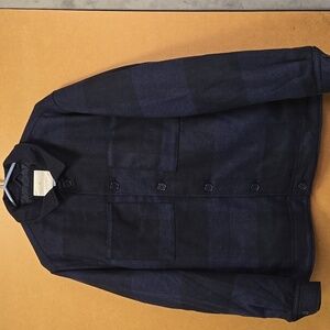 Jack & Jones Size L Blue Checkered Button Down Insulated Jacket